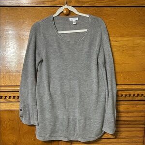 Calvin Klein Gray Knit Lightweight Sweater with Button Accents on the Cuffs